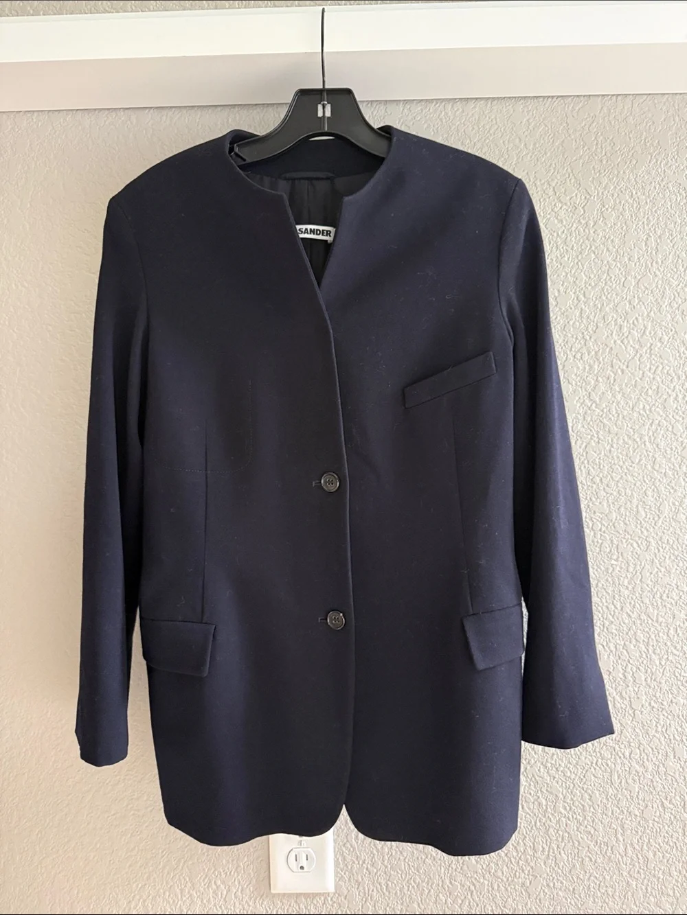 Jil Sander Navy Collarless Blazer Jacket FR38/US 6 - Picture 1 of 7
